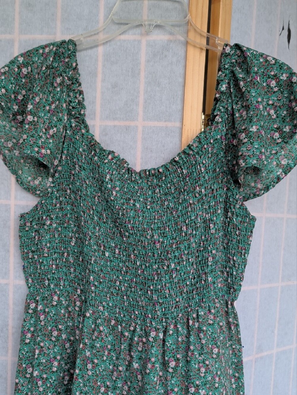 Kaileigh Green Floral Smocked Maxi Dress with Flutter Sleeves - Picture 2 of 5